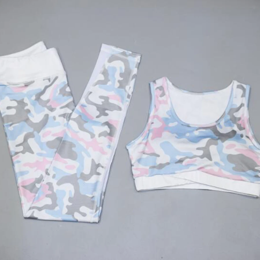 Женские костюмы для йоги камуфляжные сетчатые спортивные сексуальные фитнеса