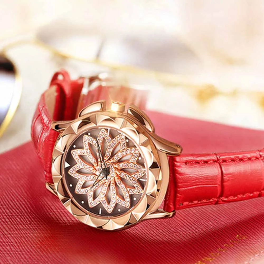 Женские Водонепроницаемые кварцевые часы с цветком розовое золото