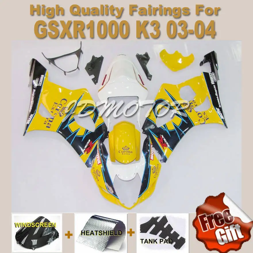 3 подарки обтекатель для SUZUKI GSXR1000 03 04 K3 K4 GSXR 1000 2003 2004 обтекатели комплект желтый