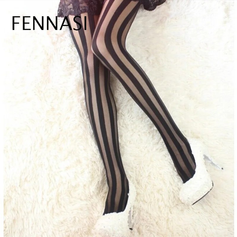 

FENNASI Sexy Women Vertical Lines Vertical Stripe Nylons Lady Pantyhose Female Stockings Black Tights Stockings Female Erotic