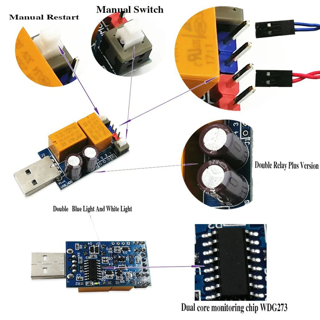 Новое двойное реле 2 8 Plus USB компьютерная Сторожевая карта без помощи компьютера
