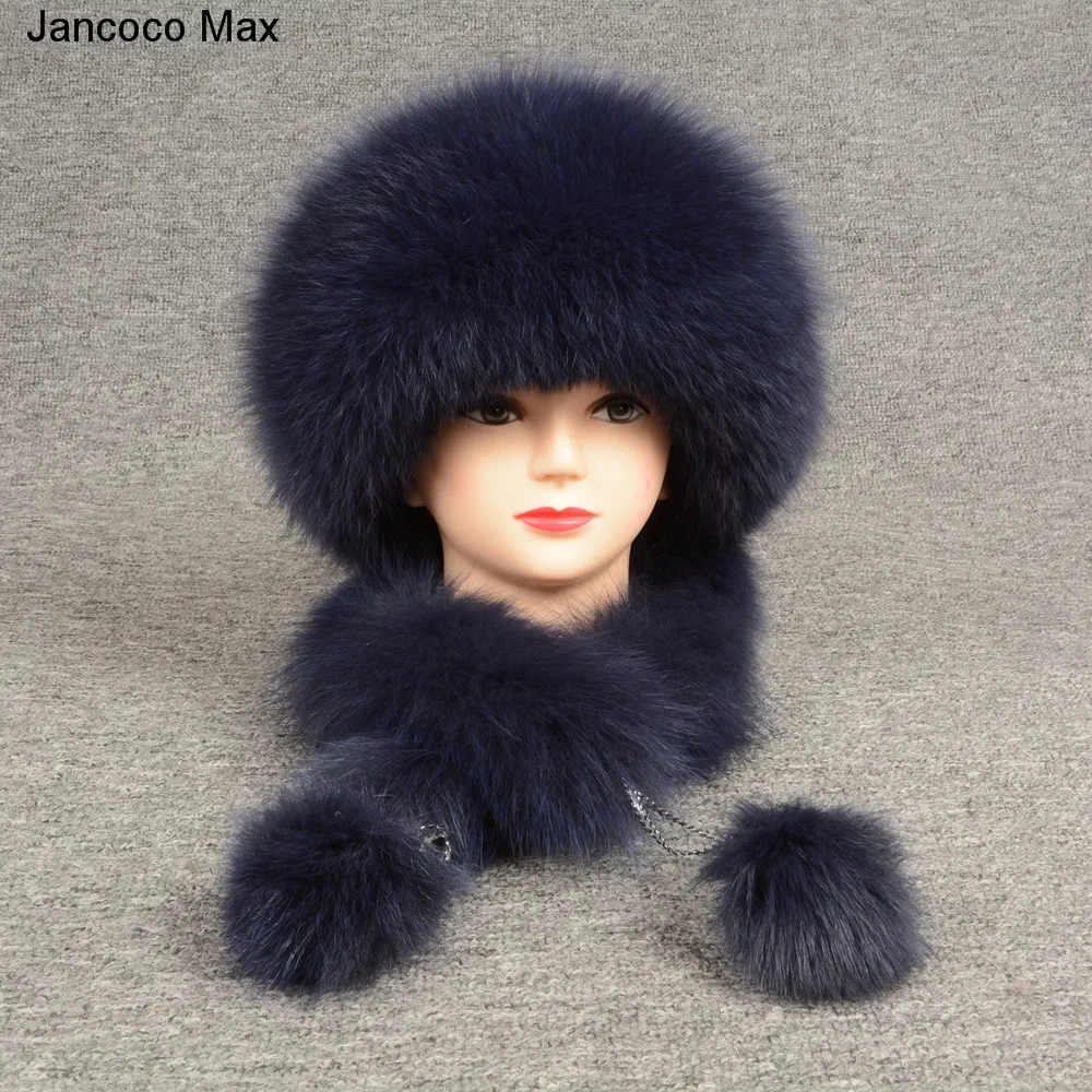 Jancoco Max/новые стильные женские теплые зимние шапки из натурального меха кролика Рекс и лисы модные меховые шапки шарф наивысшего качества S7145