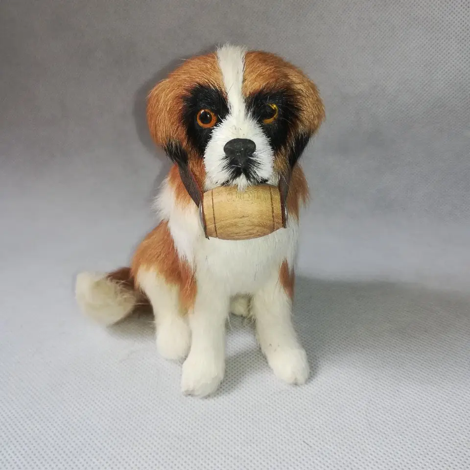 

about 12x11cm real life toy Saint Bernard dog hard model furs squatting dog craft prop, home decoration gift h1359