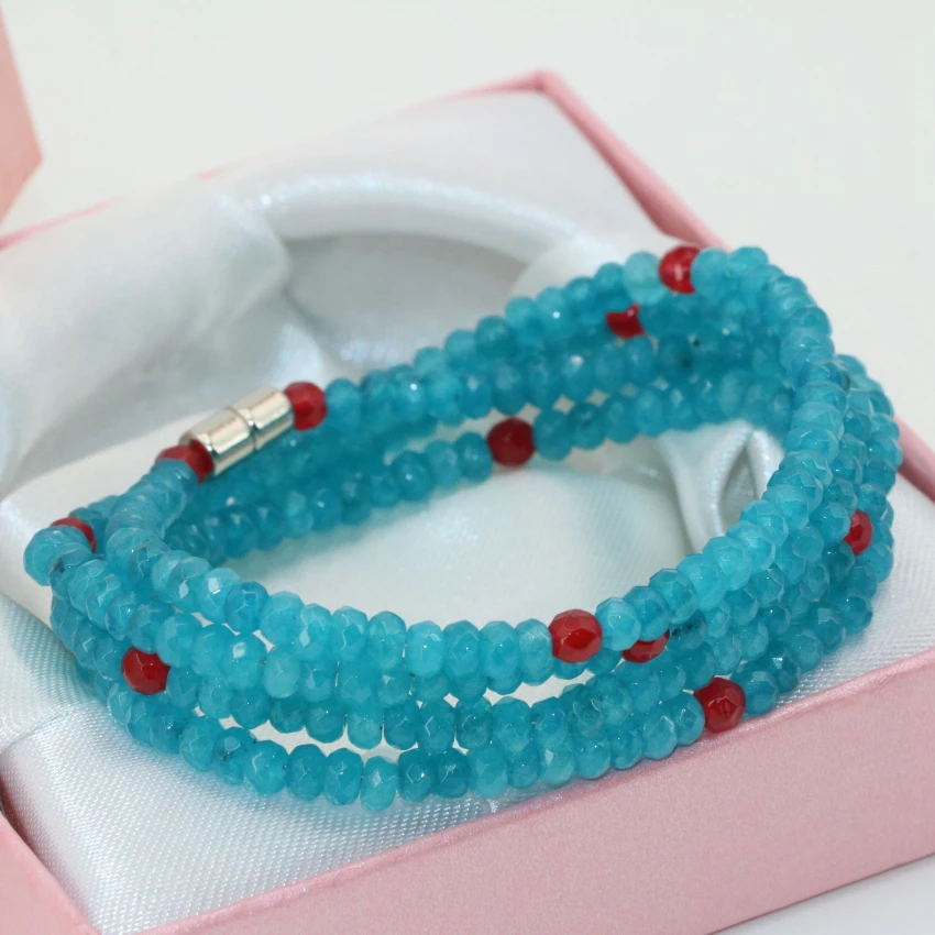 New long multilayer magnetic clasp exquisite faceted abacus 22*4mm jades blue stone chalcedony 4 rows bracelets jewelry B2772|bracelet