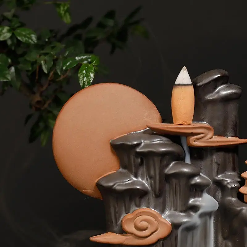 

Ceramic Lofty Mountains And Flowing Water Incense Stick Holder High Mountain Smoke Waterfall Incense Burner Censer Encensoir