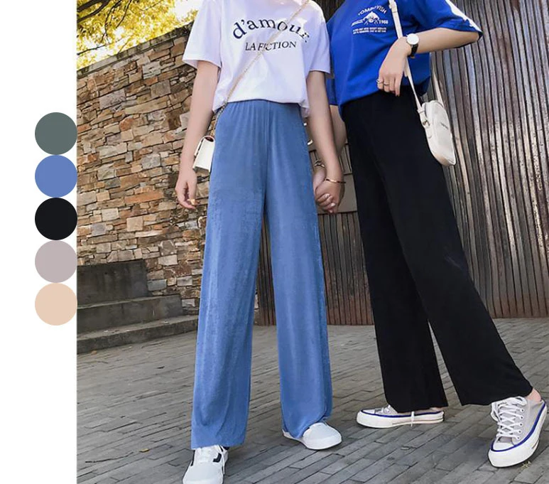 DASSWEI Fashion Wide Leg Pants Women Casual Elastic High Waist loose Pants Summer Pleated Long Solid Pant Trousers Femme