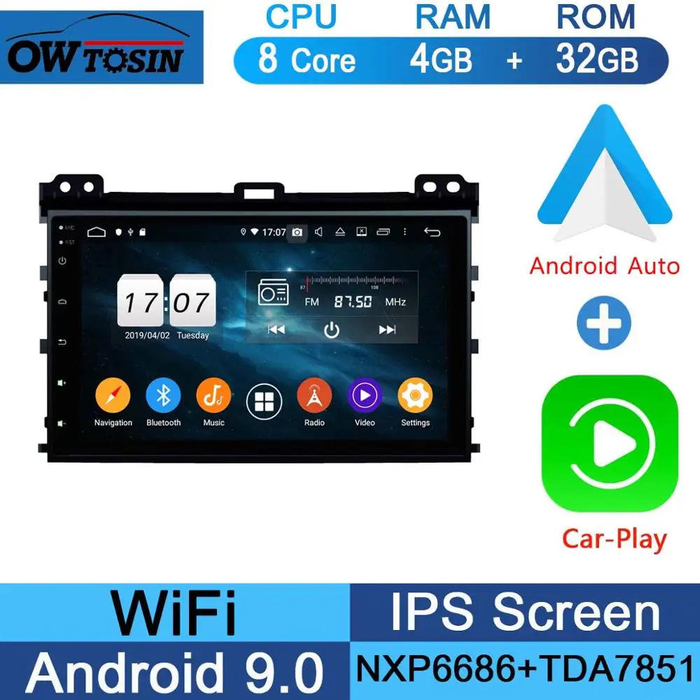32G CarPlay Android " ips Android 9,0 8 ядерный 4 Гб ram+ 64 ГБ rom автомобильный DVD радио gps для Toyota Land Cruiser Prado LC 120 2002-2010 DSP CarPlay Parrot BT - Цвет: 32G CarPlay Android
