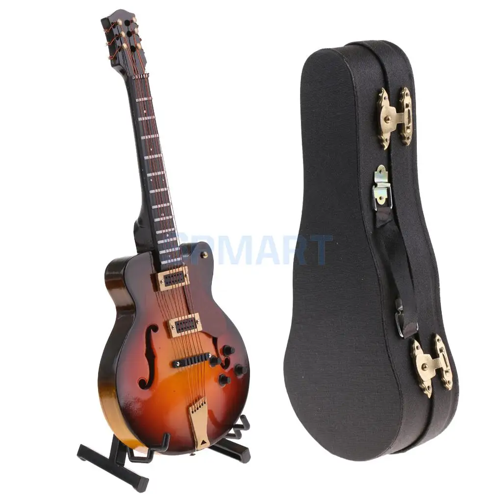 Wood Electric Guitar 7 опций 1/6 модель музыкального инструмента Аксессуары для кукольного домика деревянная Pipa/гитара/бас медная туба/Арфа/Тромбон - Цвет: Wood Electric Guitar