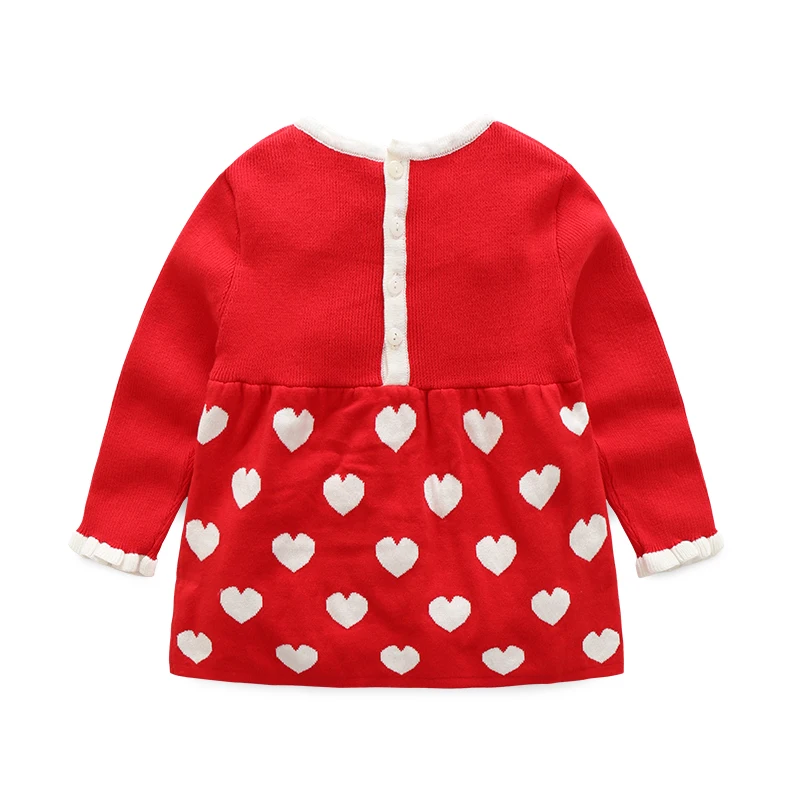 Spring and Autumn Baby Girl's New Beautiful And Cute Clothing Red Knitted Love Embroidered Pure Cotton Long Sleeved Dress | Детская