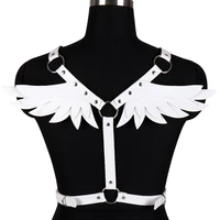 white wings leather harness cage bra sexy lingerie belt fetish punk gothic body bondage adjust tops dance club rave for womens