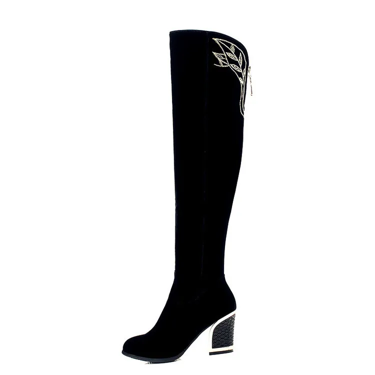 

Brand Fashion Suede Leather Over Knee Boots Women Round Toe Zip Thick Heel Knight Boots Long Female Winter Boots zapatos mujer