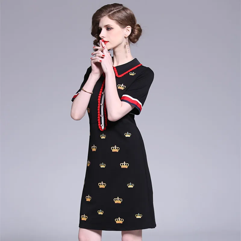 Женское платье с коротким рукавом VERHELLEN повседневное облегающее вышивкой короны