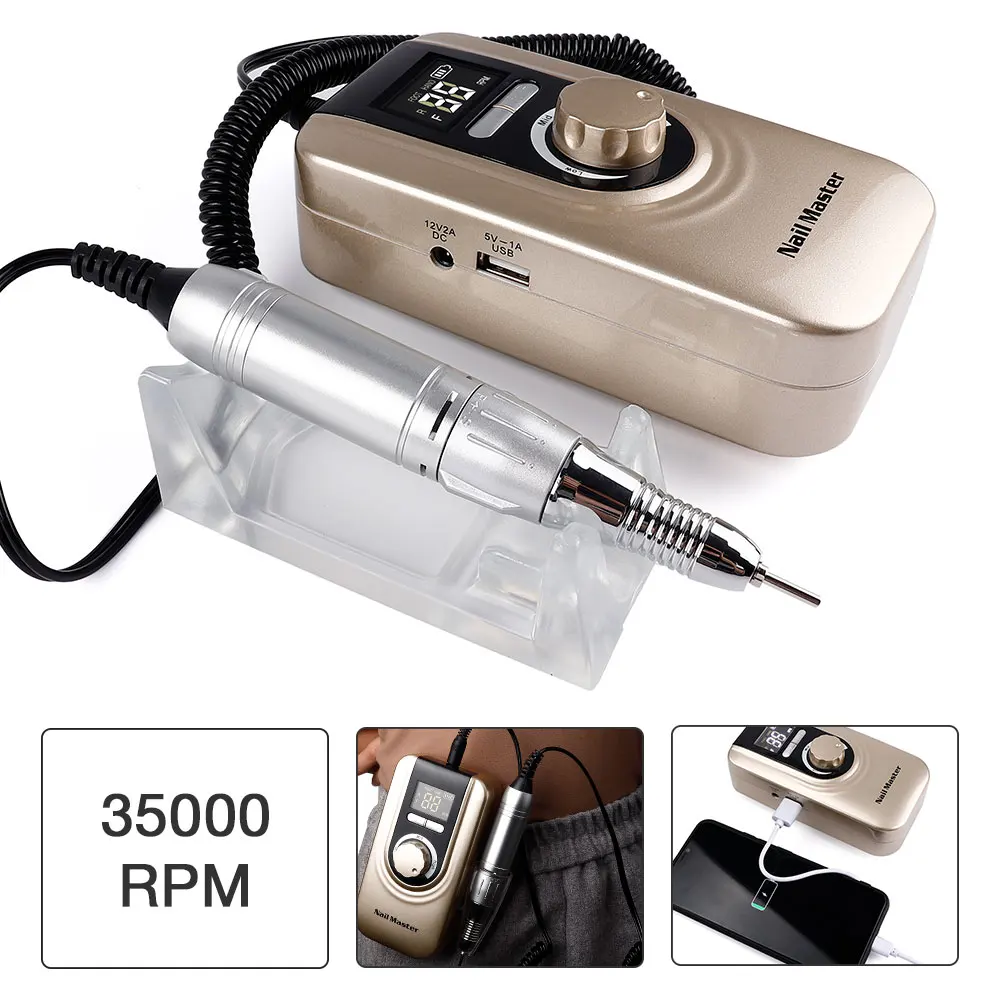 35000RMP Rechagabl Pro электрическая дрель для ногтей маникюрный набор мельница резак все ногти искусство бит педикюр гель лак аксессуары
