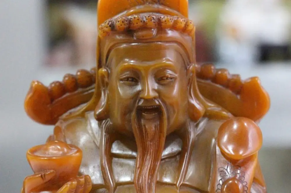 10 &quotКитай натуральный Shoushan каменный стенд богатство Mammon Cai shen God Ruyi скульптура |