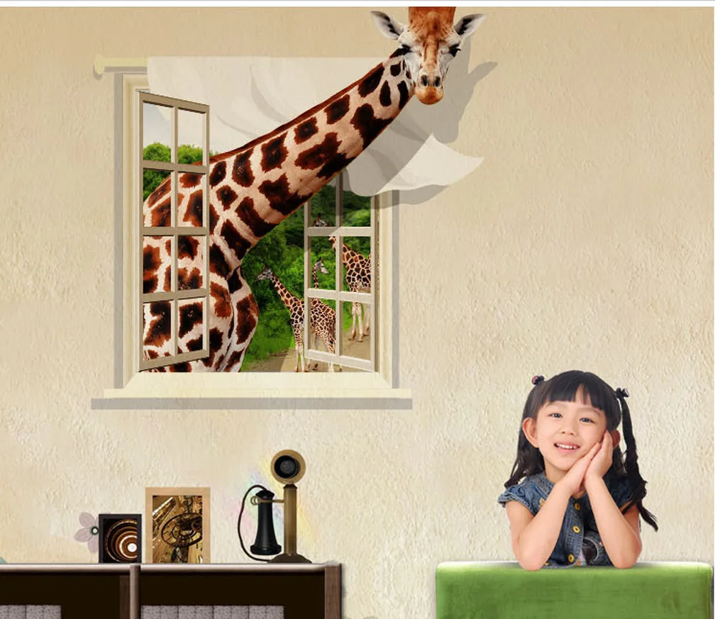 2017 New 3D Jungle Animals Wall Stickers Decals Deer Forest Zoo Park Wallpaper Mural Girls Boys Kids Family Bedroom School Decor | Дом и сад