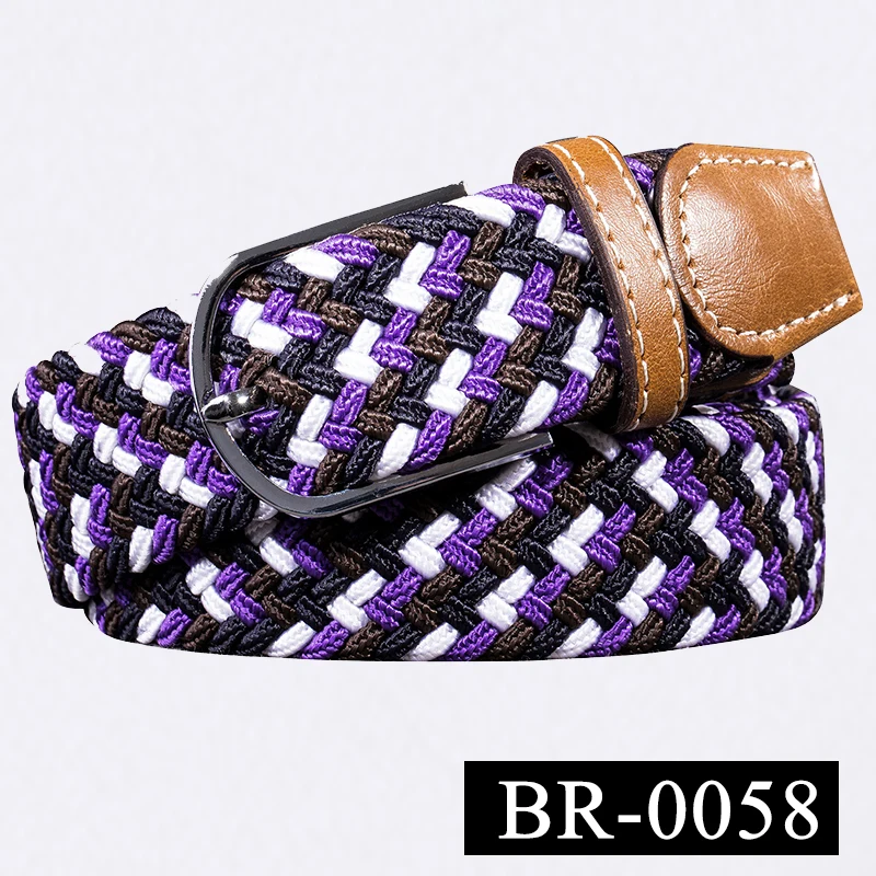 BRPD-0058 Hi-Tie мужской Эластичный ремень в полоску Женский эластичный холщовый ремень для джинсов унисекс Повседневный вязаный Плетеный длинный ремень 3,5 см в ширину - Цвет: BRPD-0058