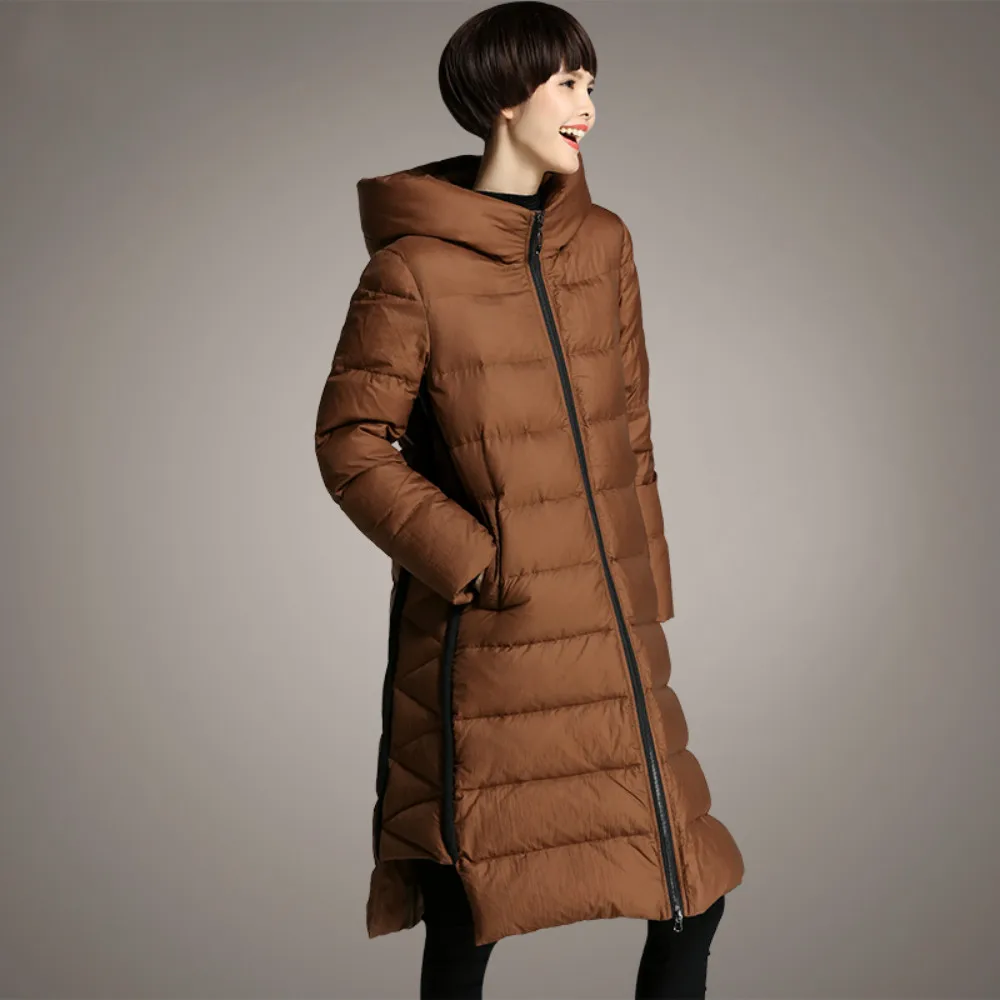Новинка размера плюс M~ 3XL женские куртки с капюшоном карамельного цвета длинная парка на утином пуху зимняя плотная женская верхняя одежда пальто большого размера