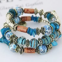 new bohemian pine stone shell crystal multi layer beaded elastic bracelet bracelet