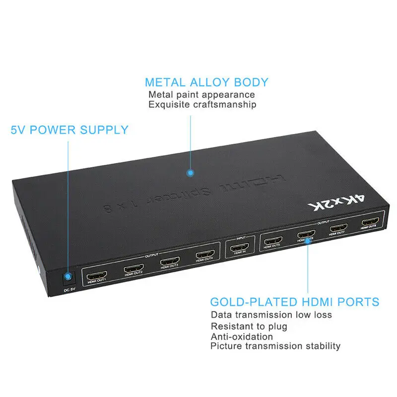 Ultra HD 4K HDMI сплиттер 1X8 8 Порт ретранслятор усилитель концентратор 3D 1080p 1 в Out|Кабели