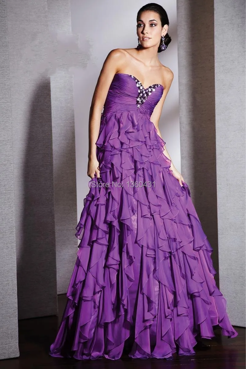 2014 Dynamic Unique exquisite fashion sweetheart a line ruffles crystal tiered chiffon prom dresses | Свадьбы и торжества