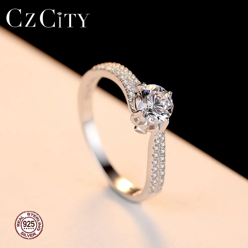 CZCITY обручальные кольца для Для женщин крошечные CZ вымощенное с 1 карата