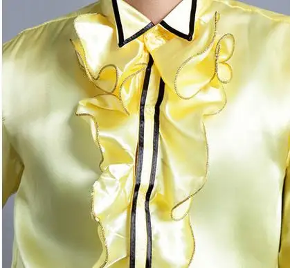 Мужская рубашка с длинным рукавом белая воланом и воротником-стойкой одежда для