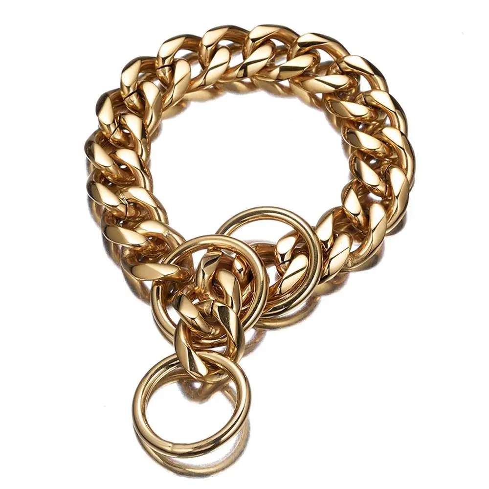 

12-36" 13/15/19mm Wide Heavy 316L Stainless Steel Gold Tone Cuban Curb Link Training Choke Chain Pet Dog Collar For Big Dog