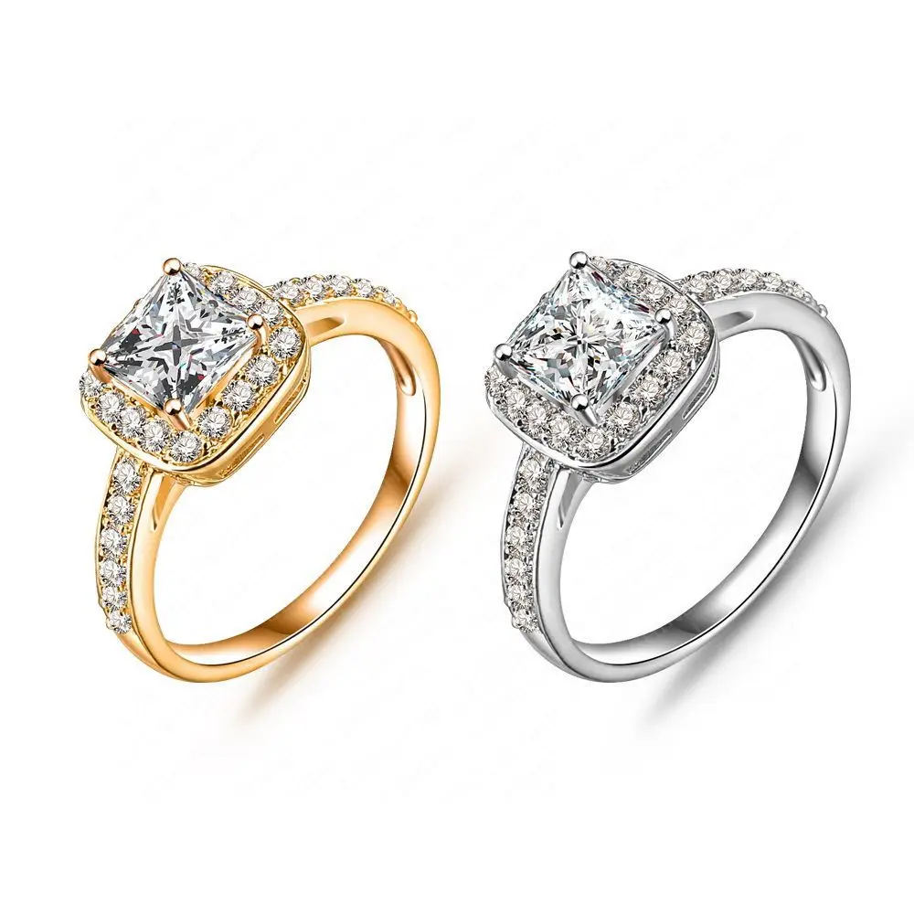 2015 Simple Style Classic Square Ring 18K Gold /Platinum Plated Micro Pave Clear AAA Cubic Zirconia Princess CRI0008 | Украшения и