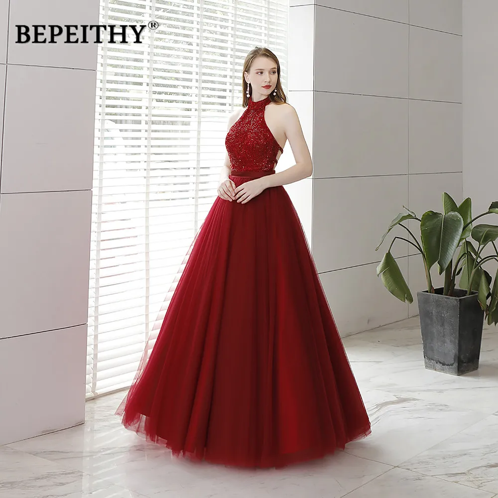Vestido De Festa Longo Холтер винно красные платья для выпускного вечера сексуальное