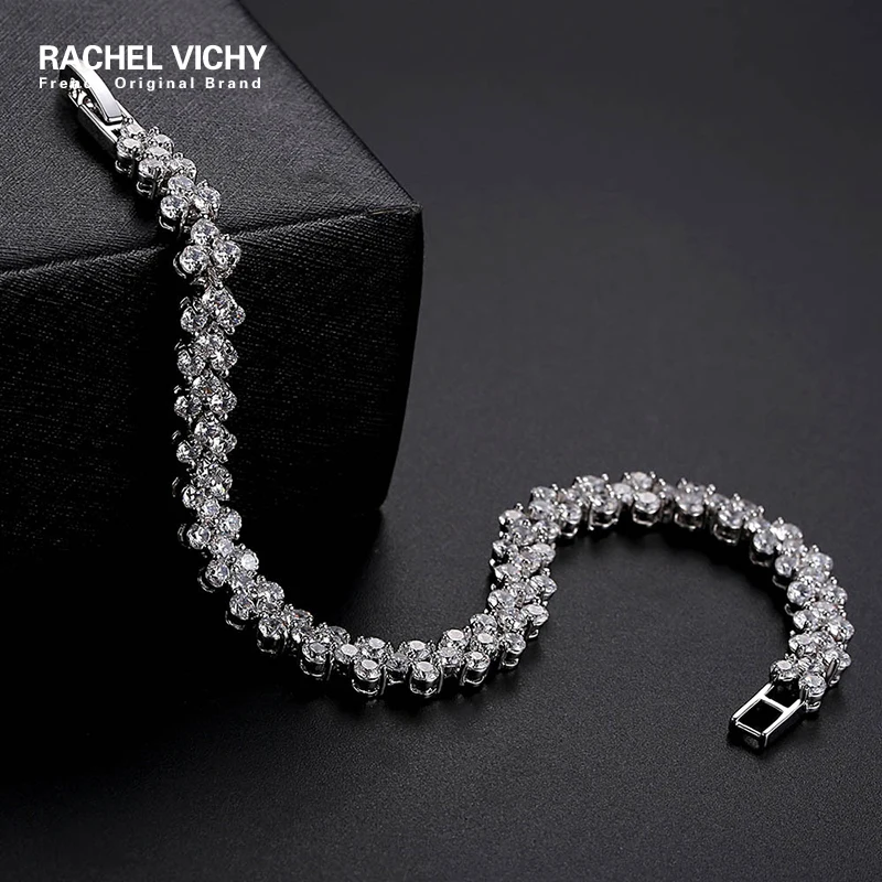RACHEL VICHY CZ Crystal Tennis Bracelet Zircon Bangle Chains Gold Strand Bracelets For Women Female Jewelry B01 | Украшения и