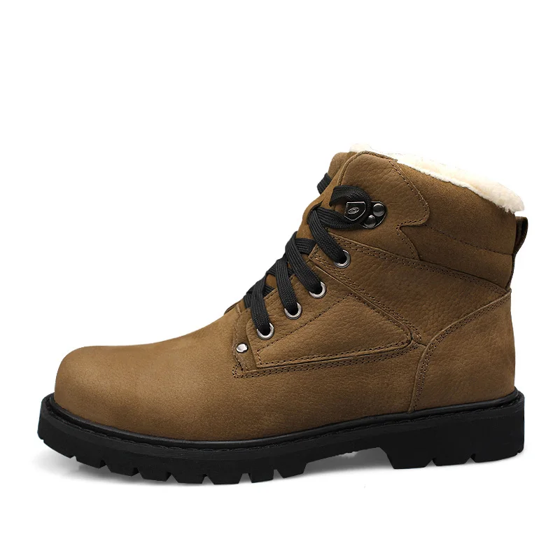 Plus size Genuine Leather Men Boots Handmade Winter Snow Boots Warm Fur&Plush Ankle Boots Lace Up High Top Men Shoes