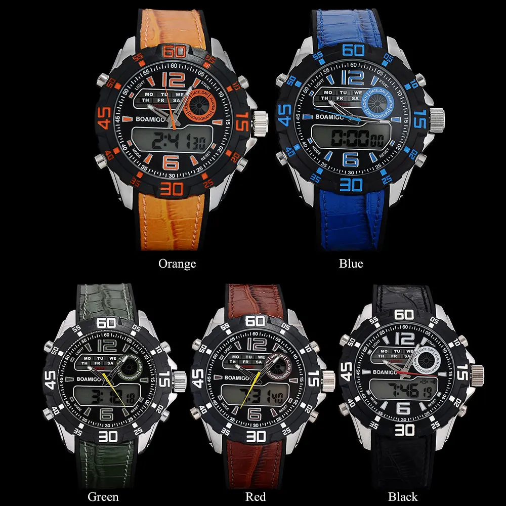 Мужские спортивные часы BOAMIGO брендовый резиновый ремешок для часов черные