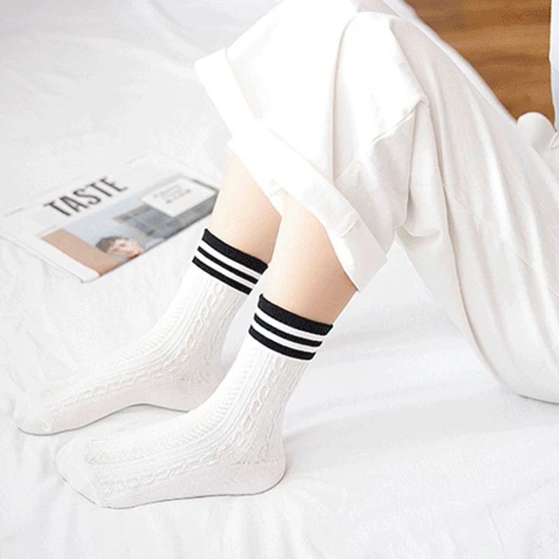 На осень зиму Носки для студентов женские Теплый хлопковый трикотаж полоса стиль