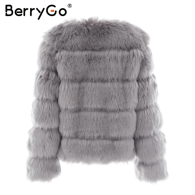 BerryGo/пушистое пальто из искусственного меха, Женская Короткая Меховая зимняя верхняя одежда с искусственным мехом, розовое пальто, Осеннее повседневное праздничное пальто оверсайз для женщин