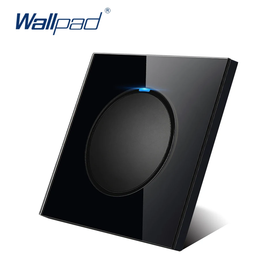 Wallpad L6 черного закаленного Стекло Панель светодиодный 1 местный 1 позиционный 2 Way случайный нажмите кнопку настенный светильник переключатель с Светодиодный индикатор