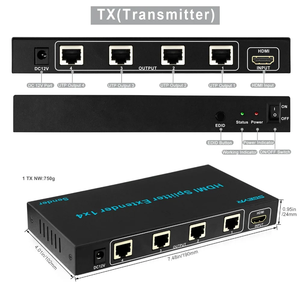 Удлинитель HDMI 196ft разветвитель 1x4 удлинитель от 1 до 4 по Cat5e/Cat6 Ethernet кабель 60 м