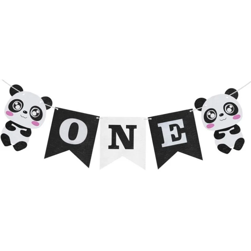 Cartoon panda Flag and Balloons Happy Birthday Cake Banner One year old Wedding Christmas for baby shower | Дом и сад