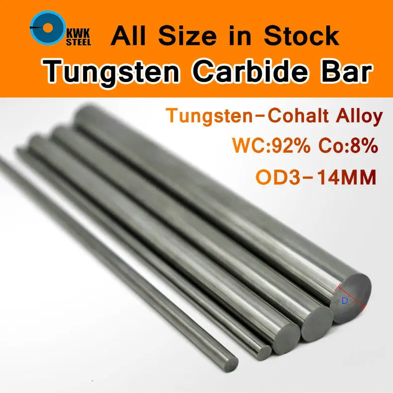 

Tungsten Steel Bar Cemente Carbide Rod Tungsten-cohalt Alloy WC Co Rods YL10.2 YG8 ISO K30 DIY Mould CNC Round Bars Length 330mm