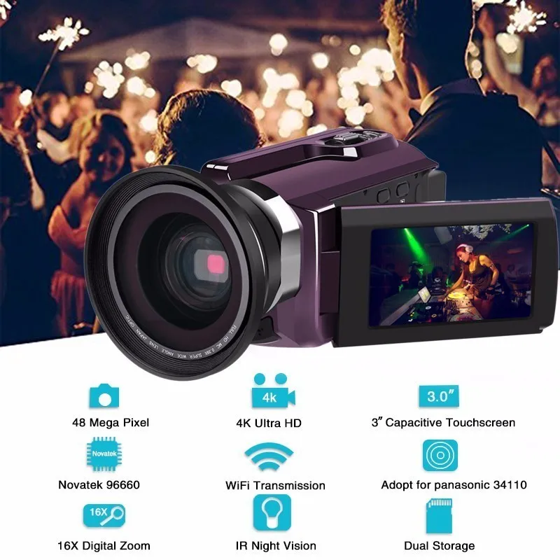 4K видеокамера Ultra HD 60 FPS цифровой видеорегистратор Wi-Fi ночное видение ЖК-экран Внешний с широкоугольным объективом