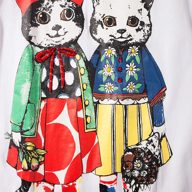 Возможно у Женская белая длинная футболка с принтом кота свободная летняя