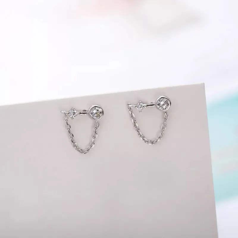 Серьги из стерлингового серебра S925, модные серьги-гвоздики с цирконием, прямые серьги-гвоздики, цепочка для ушей, трендовая индивидуальность для девушек, серебряные серьги, ювелирные изделия