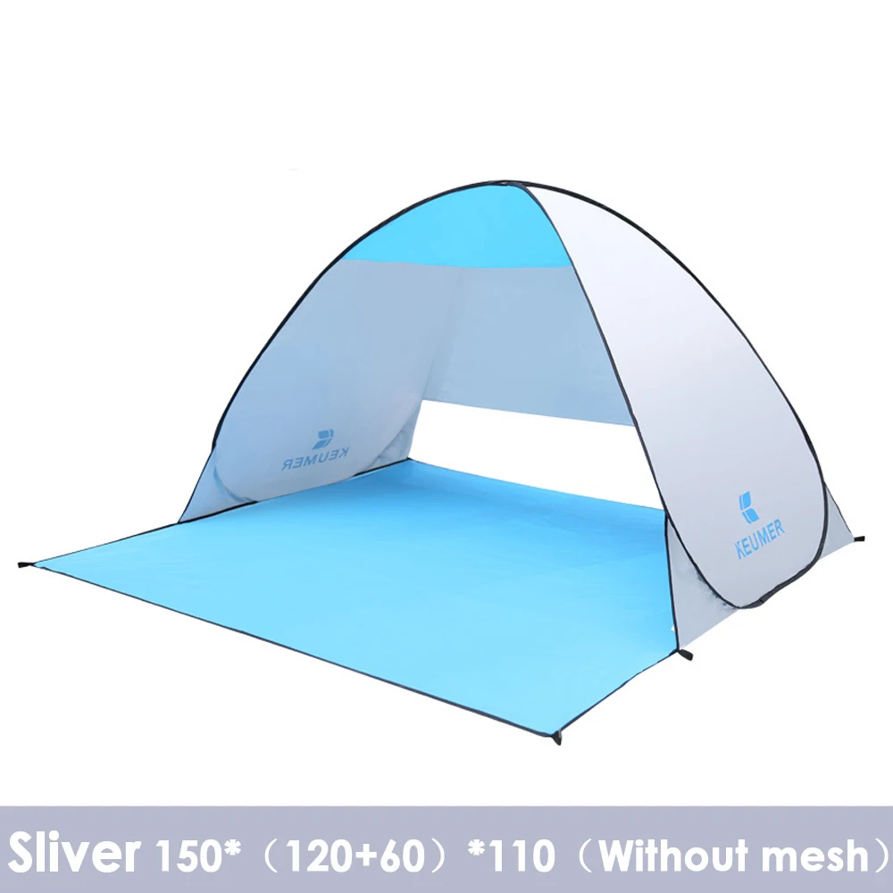 Silver without mesh Автоматический Пляжный Тент KEUMER с защитой от ультрафиолета, 2 человека, палатка для кемпинга, Мгновенный Всплывающий открытый тент с защитой от ультрафиолета - Цвет: Silver without mesh