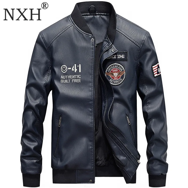 NXH Бейсбол jaket Для мужчин зимние Искусственная кожа куртки бомберы бархат Pu