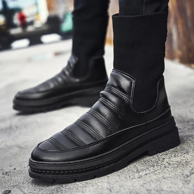 Зимние сапоги мужские зимние теплые ботильоны doc martins туфли без каблуков уличные