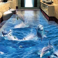 beibehang papel de parede dolphins rush out of the water surface of the sea world stereo bathroom living room 3d flooring tapety