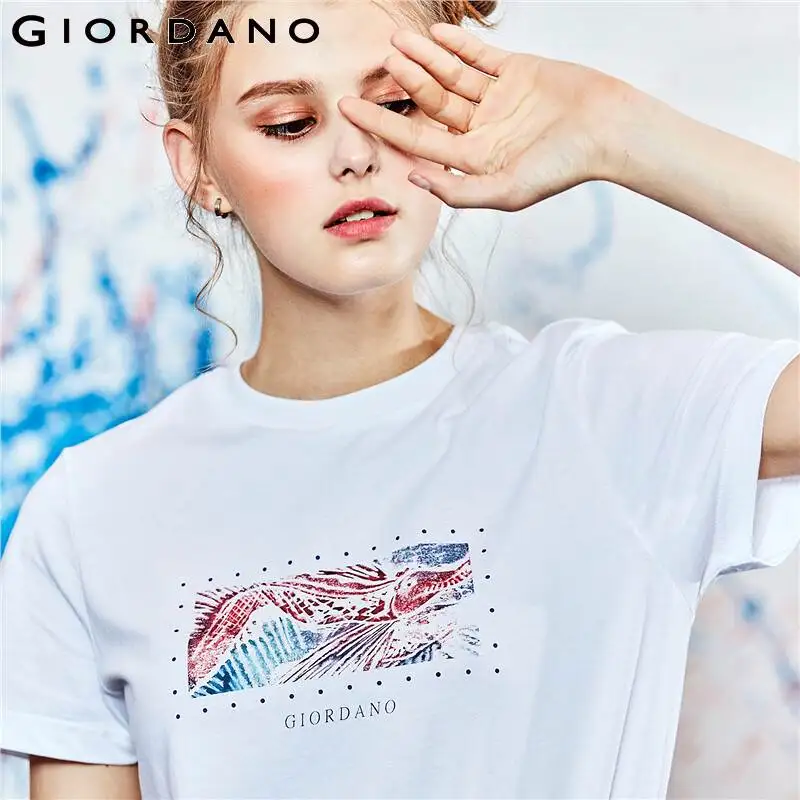 Мужская и женская футболка с круглым вырезом Giordano Повседневная из 100% хлопка