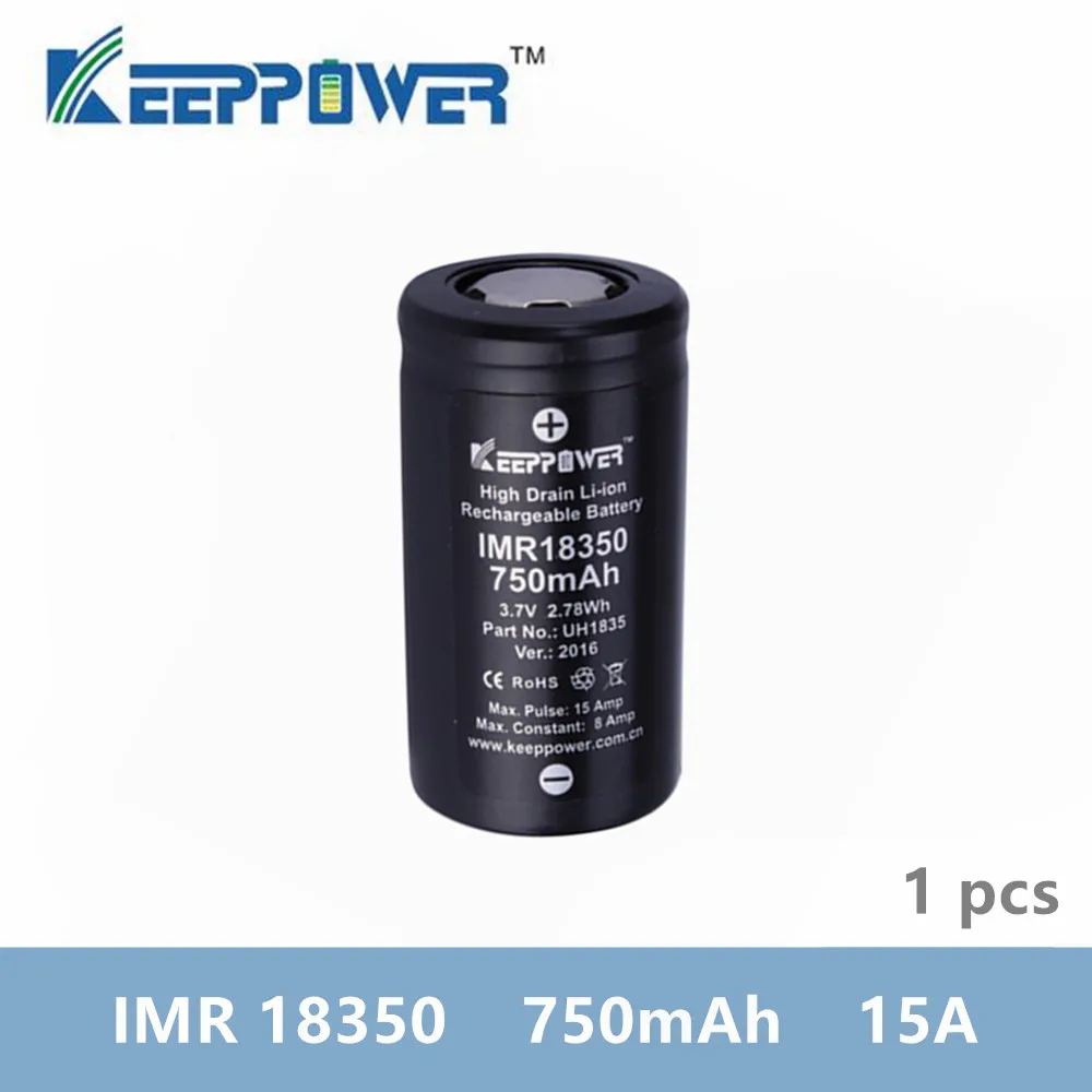 Keeppower IMR 18350 Аккумулятор IMR18350 750 мАч 15 А литий ионный аккумулятор с высоким потоком