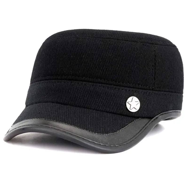 Шапка шерстяная Мужская в полоску с плоским верхом теплая ветрозащитная серого