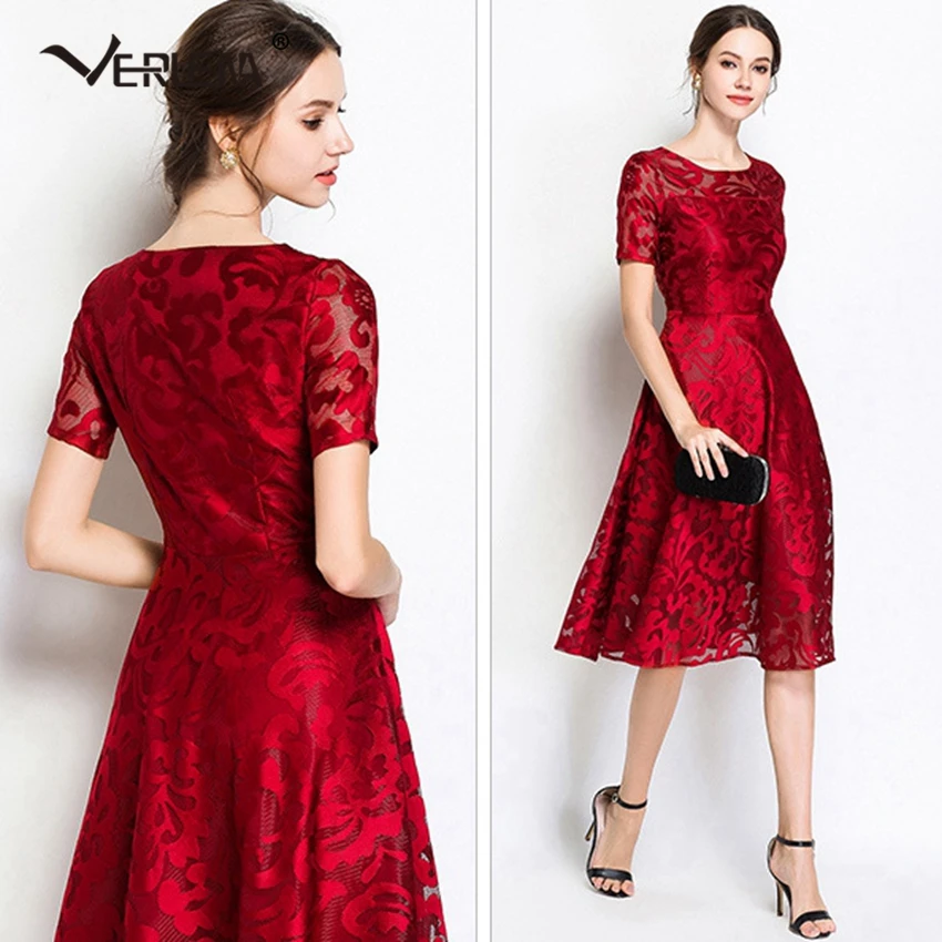 Verlena New 2019 размера плюс 5XL элегантные длинные красные платья с коротким рукавом и
