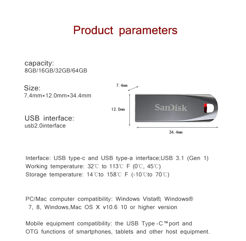 Флеш-накопитель SanDisk 32 Гб 64 ГБ 16 ГБ, флеш-накопитель CZ71 USB 2,0, флеш-накопитель USB